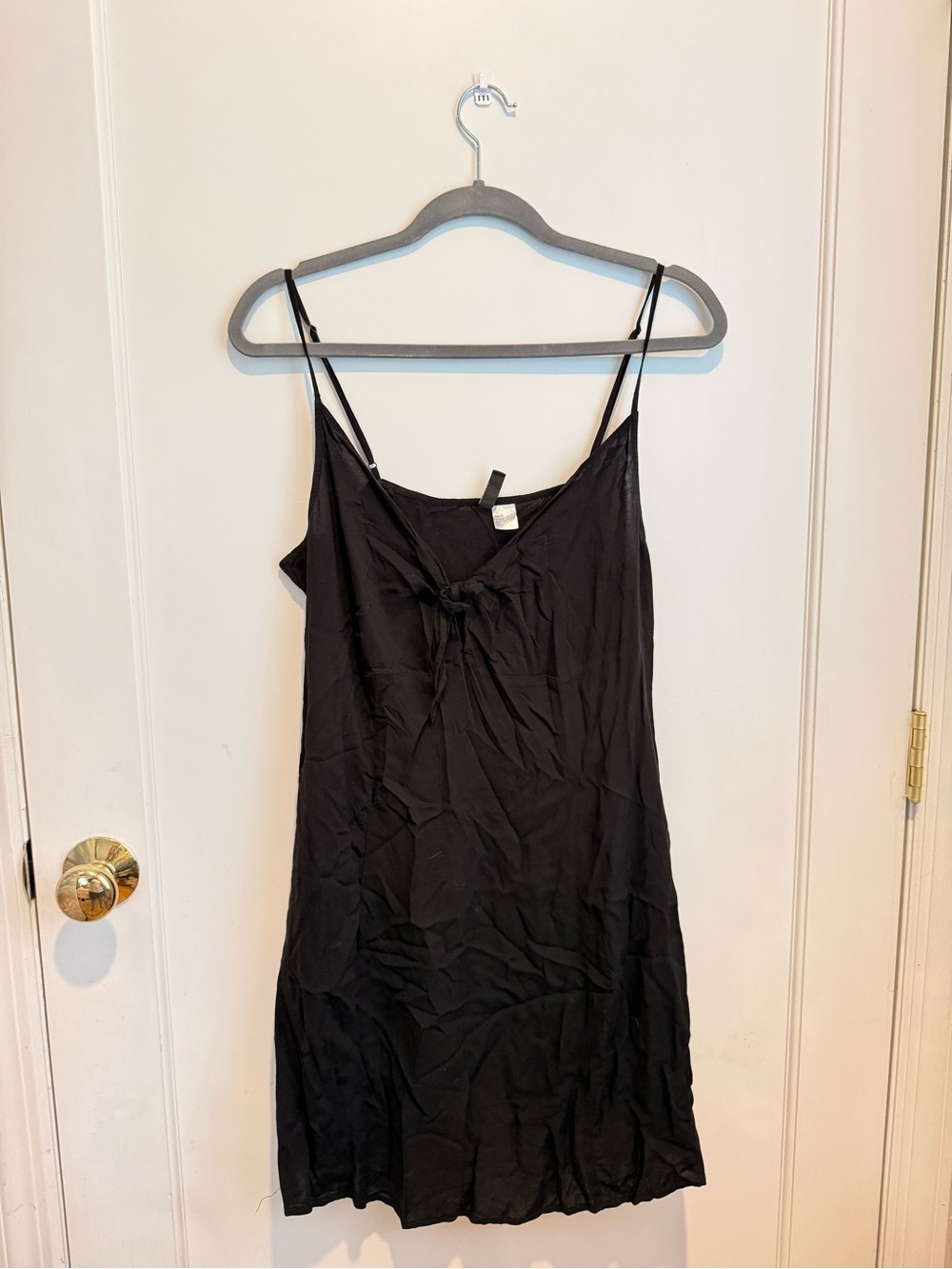 H&M Black Slip Mini Dress with Front Tie